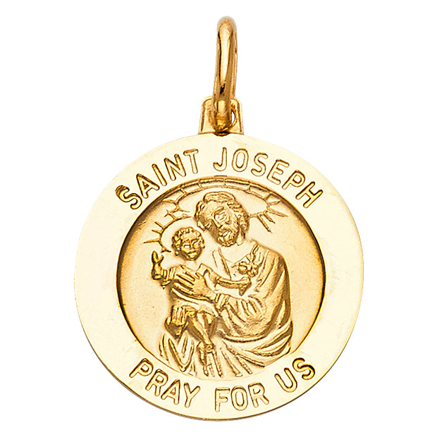 14K Gold St. Joseph Pray For Us Religious Charm Pendant with 0.8mm Box Chain Necklace