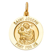 14K Gold St. Joseph Pray For Us Charm Pendant with 0.9mm Wheat Chain Necklace