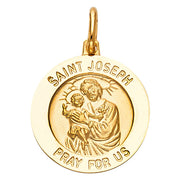 14K Gold St. Joseph Pray For Us Pendant with 2.3mm Figaro 3+1 Chain