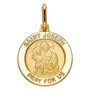 14K Gold St. Joseph Pray For Us Pendant with 0.9mm Singapore Chain