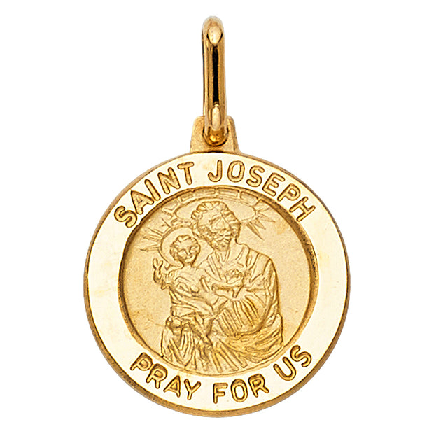 14K Gold St. Joseph Pray For Us Charm Pendant with 0.9mm Wheat Chain Necklace