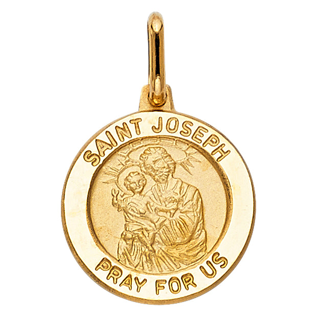 14K Gold St. Joseph Pray For Us Religious Charm Pendant with 0.8mm Box Chain Necklace