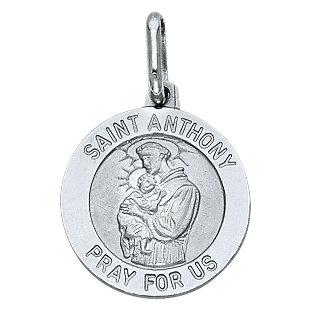 14K Gold St. Anthony Pray For Us Charm Pendant with 0.9mm Wheat Chain Necklace