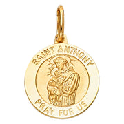 14K Gold St. Anthony Pray For Us Religious Charm Pendant with 0.8mm Box Chain Necklace