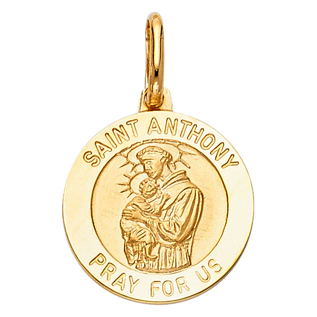 14K Gold St. Anthony Pray For Us Religious Charm Pendant with 0.8mm Box Chain Necklace