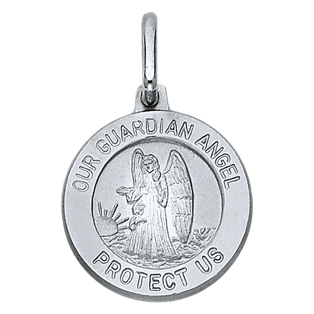 14K Gold Our Guardian Angel Protect Us Charm Pendant with 0.9mm Wheat Chain Necklace