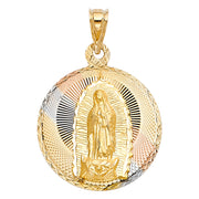 14K Gold Guadalupe Stamp Pendant with 3.4mm Hollow Cuban Chain