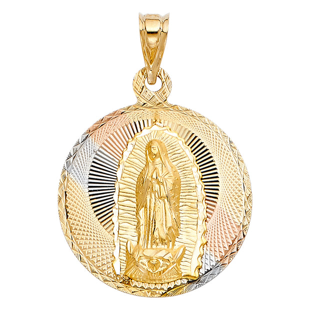 14K Gold Guadalupe Stamp Pendant with 3.3mm Valentino Star Chain