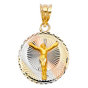 14K Gold Diamond Cut Jesus Stamp Charm Pendant with 1.1mm Wheat Chain Necklace