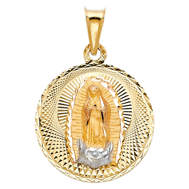 14K Gold Guadalupe Stamp Pendant with 2.6mm Valentino Star Chain