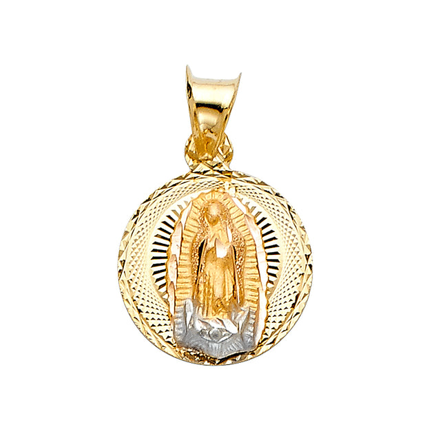 14K Gold Guadalupe Stamp Pendant with 2.1mm Valentino Chain