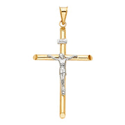 14K Gold Crucifix Cross Religious Charm Pendant with 1.2mm Box Chain Necklace