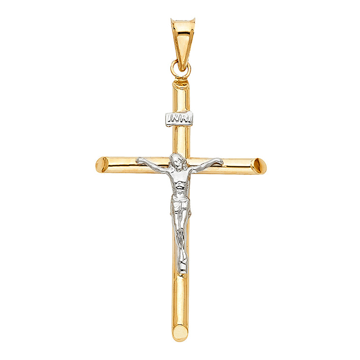 14K Gold Crucifix Cross Religious Charm Pendant with 1.2mm Box Chain Necklace