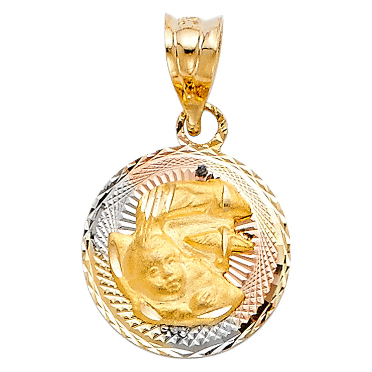 14K Gold Diamond Cut Stamp Baptism Charm Pendant with 0.9mm Wheat Chain Necklace