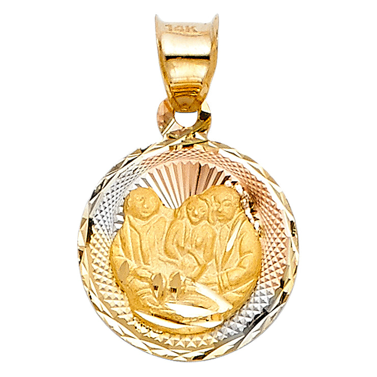 14K Gold Diamond Cut Stamp Baptism Charm Pendant with 0.9mm Wheat Chain Necklace