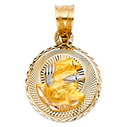14K Gold Diamond Cut Stamp Baptism Charm Pendant with 1.1mm Wheat Chain Necklace