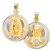 14K Gold Double Side Stamp Virgin Mary & Jesus Pendant with 3.3mm Valentino Star Chain