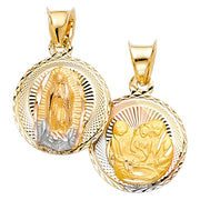 14K Gold Double Side Stamp Virgin Mary Baptism Pendant with 1.5mm Valentino Chain