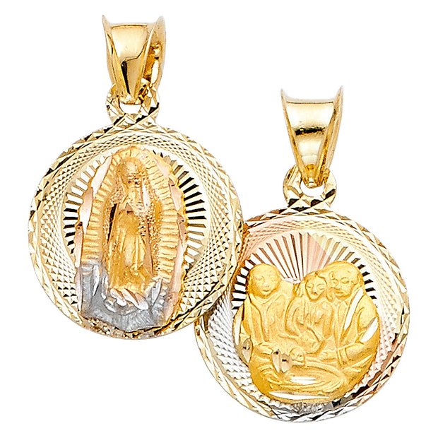 14K Gold Double Side Stamp Virgin Mary Baptism Pendant with 1.5mm Valentino Chain