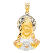 14K Gold Diamond Cut Jesus Stamp Charm Pendant with 1.1mm Wheat Chain Necklace