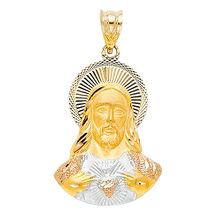 14K Gold Jesus Stamp Pendant with 2.3mm Hollow Cuban Chain