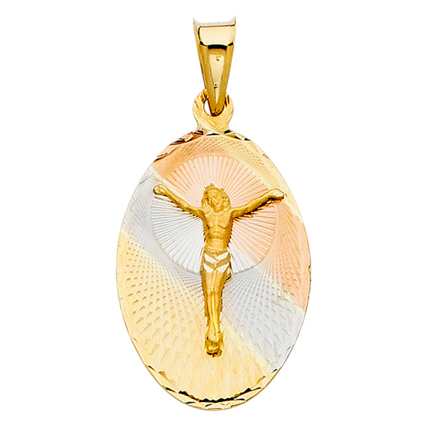 14K Gold Jesus Crucifix Stamp Pendant with 2.6mm Valentino Star Chain