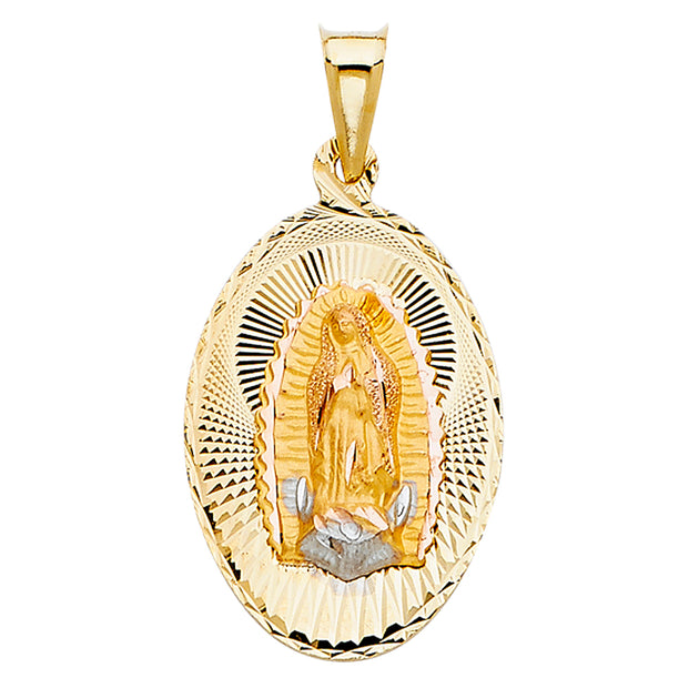 14K Gold Guadalupe Stamp Pendant with 2.6mm Valentino Star Chain