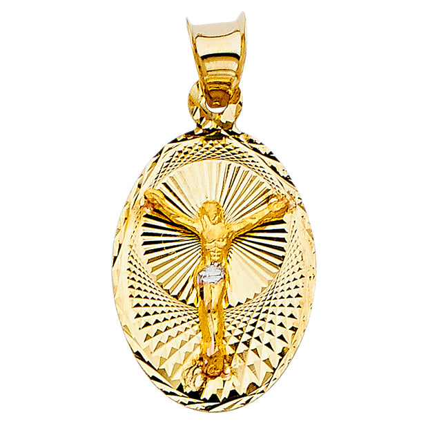 14k Jesus Crucifix Stamp Pendant with 2.1mm Valentino Chain