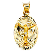 14k Jesus Crucifix Stamp Pendant with 2.3mm Hollow Cuban Chain