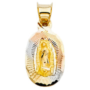 14K Gold Guadalupe Stamp Pendant with 1.6mm Figaro 3+1 Chain