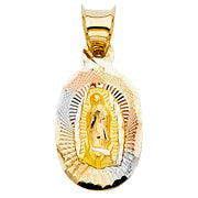 14K Gold Diamond Cut Guadalupe Stamp Religious Charm Pendant with 0.8mm Box Chain Necklace