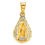 14K Gold Guadalupe Stamp Pendant with 2.1mm Valentino Chain