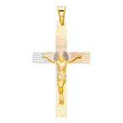 14K Gold Crucifix Jesus Cross Stamp Pendant with 2.3mm Hollow Cuban Chain