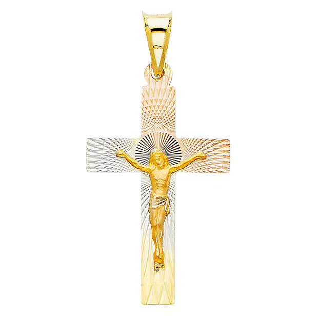 14K Gold Crucifix Jesus Cross Stamp Pendant with 2.6mm Valentino Star Chain