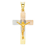 14K Gold Diamond Cut Crucifix Jesus Cross Stamp Religious Charm Pendant with 1.2mm Box Chain Necklace