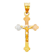 14K Gold Crucifix Jesus Cross Stamp Pendant with 2.1mm Valentino Chain