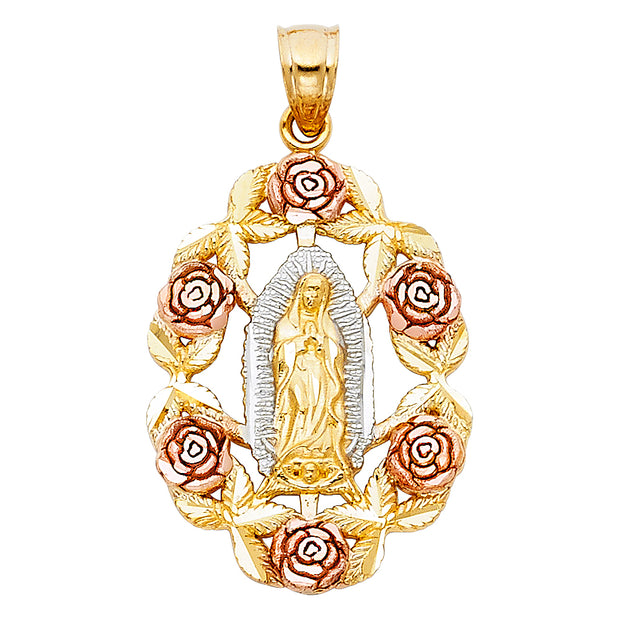 14K Gold Religious Guadalupe Charm Pendant with 1.2mm Box Chain Necklace