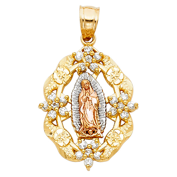 14K Gold Guadalupe CZ Pendant with 2.6mm Valentino Star Chain