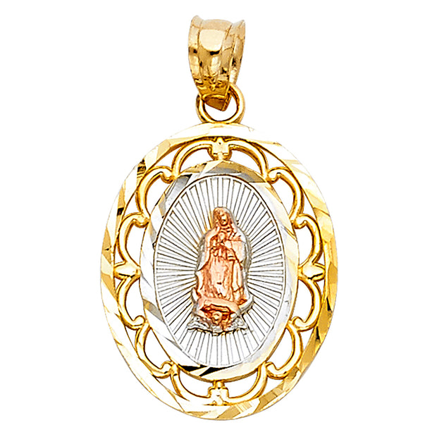 14K Gold Religious Guadalupe Charm Pendant with 0.8mm Box Chain Necklace