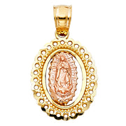 14K Gold Guadalupe Charm Pendant with 0.9mm Wheat Chain Necklace