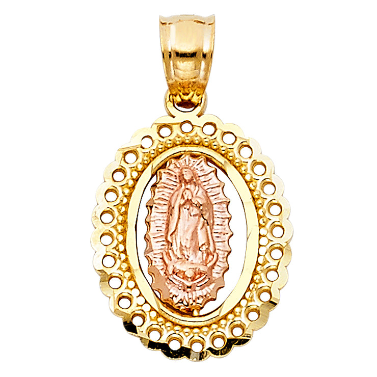 14K Gold Religious Guadalupe Charm Pendant with 0.8mm Box Chain Necklace