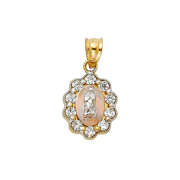 14K Gold Guadalupe CZ Pendant with 1.5mm Valentino Chain