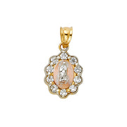 14K Gold Guadalupe CZ Charm Pendant with 0.9mm Wheat Chain Necklace