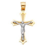 14K Gold Crucifix Cross Pendant with 1.5mm Flat Open Wheat Chain