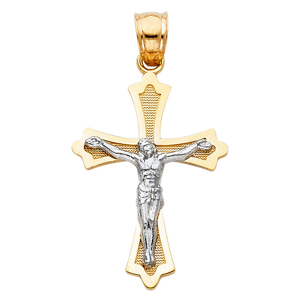 14K Gold Crucifix Cross Pendant with 2mm Figaro 3+1 Chain