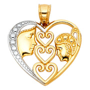 14K Gold Heart Mom & Daughter Charm Pendant with 1.2mm Box Chain Necklace