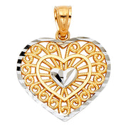 14K Gold Inside Heart Pendant with 2mm Figaro 3+1 Chain