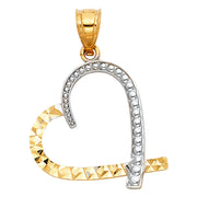 14K Gold Heart Pendant with 1.5mm Flat Open Wheat Chain