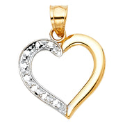 14K Gold Heart Pendant with 1.5mm Flat Open Wheat Chain