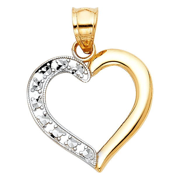 14K Gold Heart Charm Pendant with 1.1mm Wheat Chain Necklace
